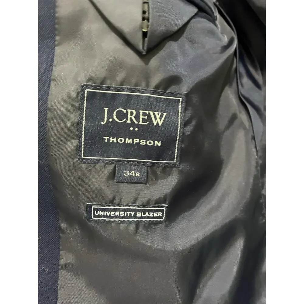J Crew Thompson University Blazer Men's 34R Blue Wool Naval Anchors Classic